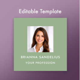 Cartão De Visita Quadrado Modern Sage Green Photo Template Professional