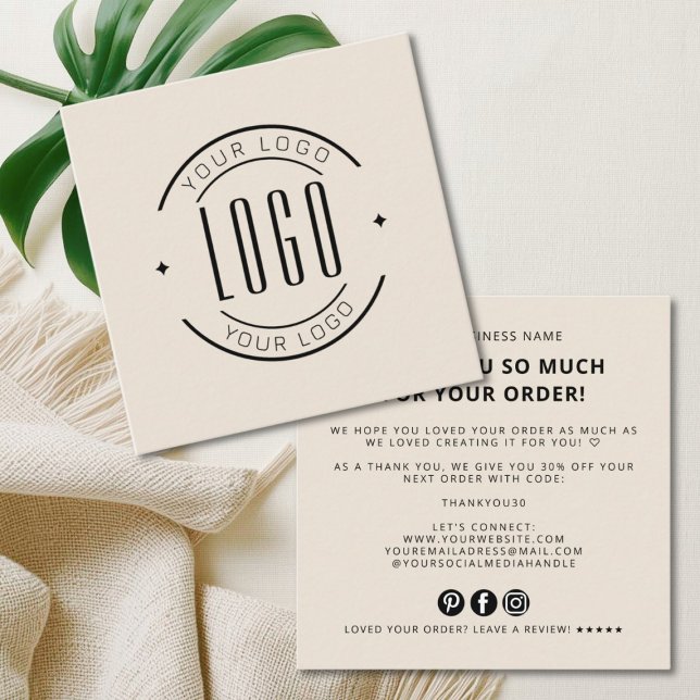 Cartão De Visita Quadrado Modern thank you for your order simple logo (Criador carregado)