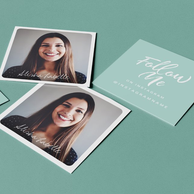 Cartão De Visita Quadrado Modern Turquoise Social Media Sigam Foto (Criador carregado)