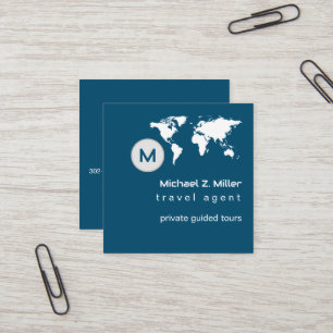 Cartão De Visita Quadrado Modern Viagem Agent Tour Adventures Ocean-Blue