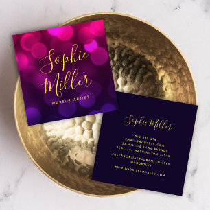 Cartão De Visita Quadrado Moderna caligrafia Luzes azuis magenta