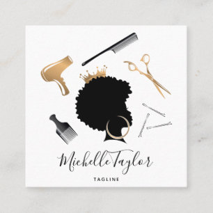 Cartão De Visita Quadrado Moderna Elegante Hairstylist Mulher Afro-Americana
