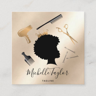 Cartão De Visita Quadrado Moderna Elegante Hairstylist Mulher Afro-Americana