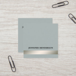 Cartão De Visita Quadrado Moderna, prata listrada, profissional de cor azul 