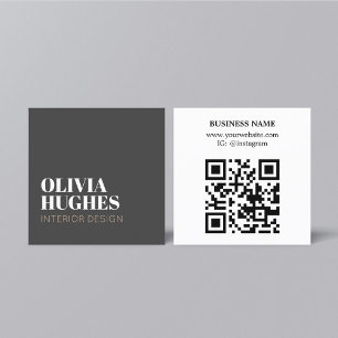 Cartão De Visita Quadrado Moderno Chic Cinza Escuro Branco Marrom código QR