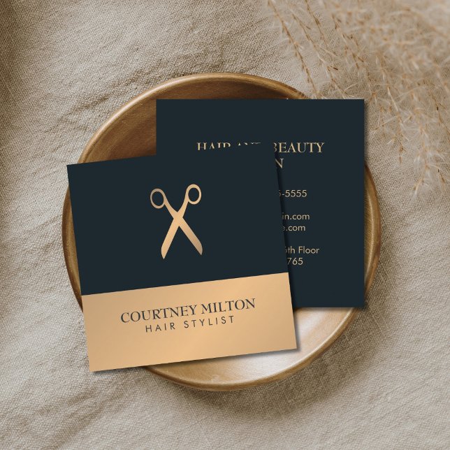 Cartão De Visita Quadrado Moderno Chic Elegante Falso Dourado Cinza Estilist (Criador carregado)