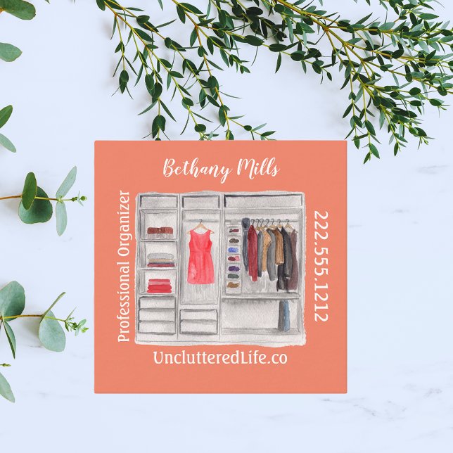 Cartão De Visita Quadrado Moderno do Organizador Profissional de Aquarela (Criador carregado)