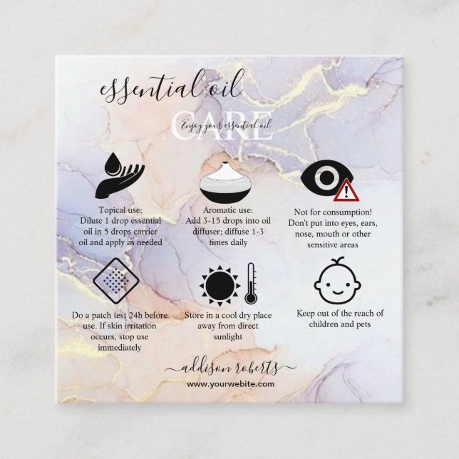 Cartão De Visita Quadrado Moderno Elegante Aquarela Óleo essencial verde (Frente)