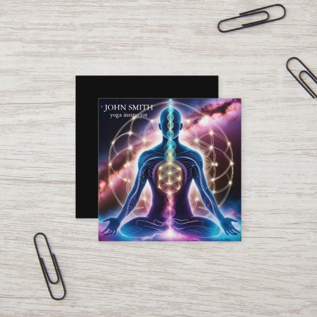 Cartão De Visita Quadrado Moderno Elegante Dourado Chakra Energy Yoga (Frente/Verso In Situ)