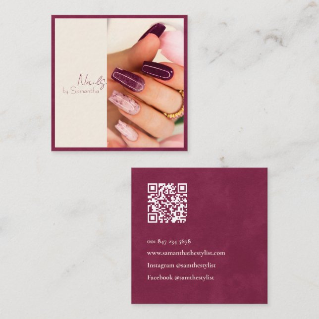 Cartão De Visita Quadrado Moderno Elegante Fuchsia Velvet (Frente/Verso)