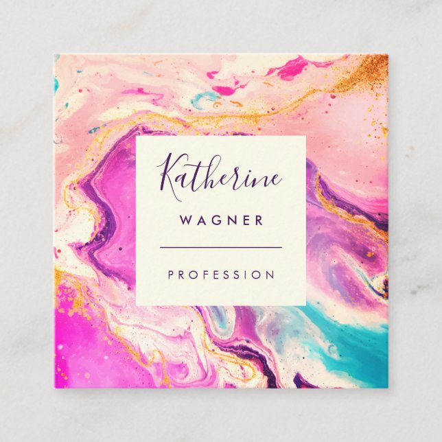 Cartão De Visita Quadrado Moderno Elegante Rosa Roteiro Profissional (Frente)