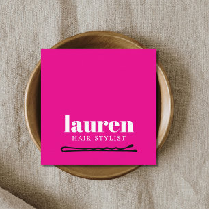 Cartão De Visita Quadrado Moderno Grampo de Cabelo Rosa Branco Preto Ousado