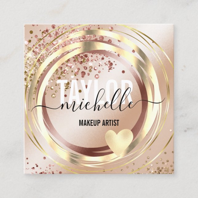 Cartão De Visita Quadrado moderno guião giro lente de glitter dourado (Frente)