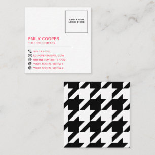 Cartão De Visita Quadrado Moderno Houndstooth Adicionar logotipo preto
