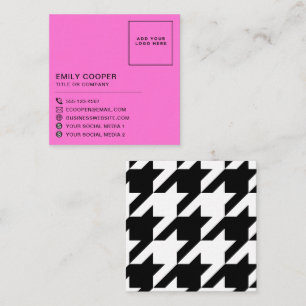 Cartão De Visita Quadrado Moderno Houndstooth Adicionar logotipo preto branc
