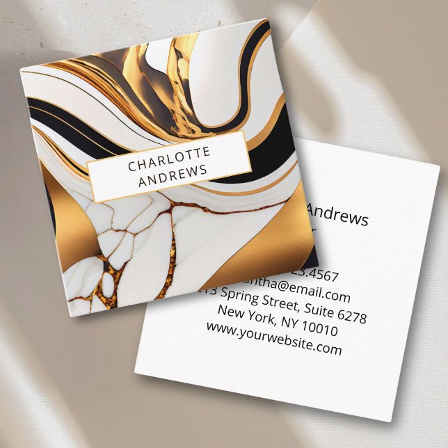 Cartão De Visita Quadrado Moderno Marble Dourado (Modern Marble Gold Square Business Card)
