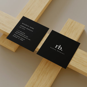Cartão De Visita Quadrado Moderno Minimalista Símbolo Simples Preto Branco