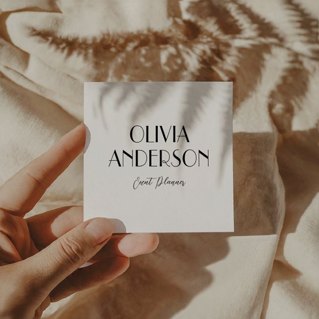 Cartão De Visita Quadrado Moderno Mínimo Elegante de Chic Black & White Boho (Criador carregado)