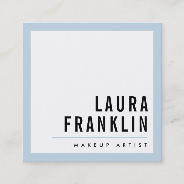 Cartão De Visita Quadrado MODERNO MÍNIMO negrito nome pálido azul bebê preto (Frente)