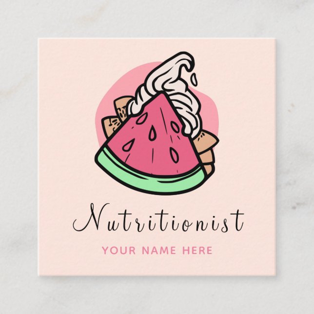 Cartão De Visita Quadrado Moderno Nutricionista Dietitiano Fruta Mídia Socia (Frente)