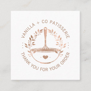 Cartão De Visita Quadrado Moderno Rosa Dourado Bakery Business Obrigado