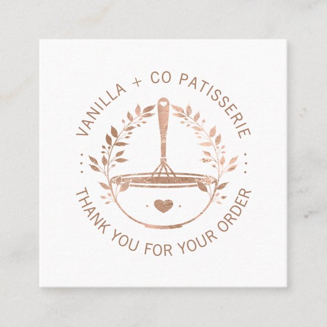 Cartão De Visita Quadrado Moderno Rosa Dourado Bakery Business Obrigado (Frente)