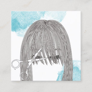 Cartão De Visita Quadrado Mola De Estilo De Cabelo E Garota Desenhando Aquar