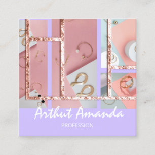 Cartão De Visita Quadrado Moldura Dourada Pearl Rosa cor-de-rosa com luxo