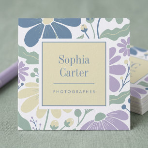 Cartão De Visita Quadrado Moldura Floral Botânica Pastel