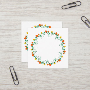 Cartão De Visita Quadrado Moldura redonda floral com flor amarela e rosa ver