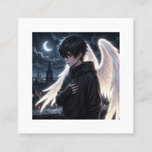 Cartão De Visita Quadrado Moletom com Gráfico de Anime Boy com Asas de Anjo