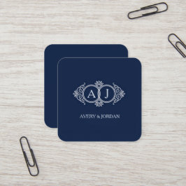 Cartão De Visita Quadrado Monogram initials wedding  frame minimal design 