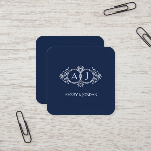 Cartão De Visita Quadrado Monogram initials wedding  frame minimal design  (Frente/Verso In Situ)