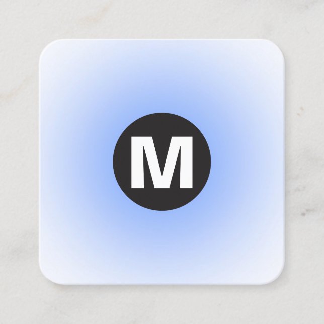 Cartão De Visita Quadrado Monograma à Mancha - Gradiente - Azul Bebê e Wt (Frente)