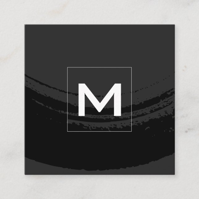 Cartão De Visita Quadrado Monograma Artístico Bruto Preto (Frente)