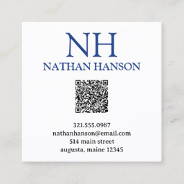 Cartão De Visita Quadrado Monograma Azul Simples Moderno