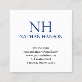 Cartão De Visita Quadrado Monograma Azul Simples Moderno