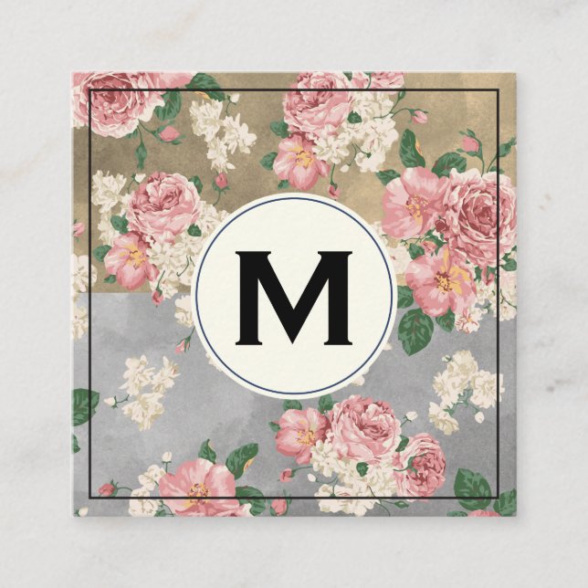 Cartão De Visita Quadrado Monograma - Bloqueia Cor - de - página (Frente)