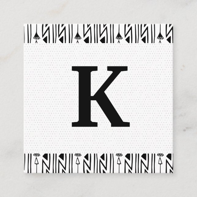 Cartão De Visita Quadrado Monograma | Boho Pattern (Frente)