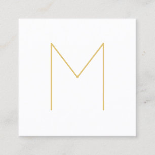 Cartão De Visita Quadrado Monograma branco e Dourado elegante moderno