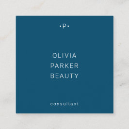 Cartão De Visita Quadrado Monograma Chic e Mínimo| Azul