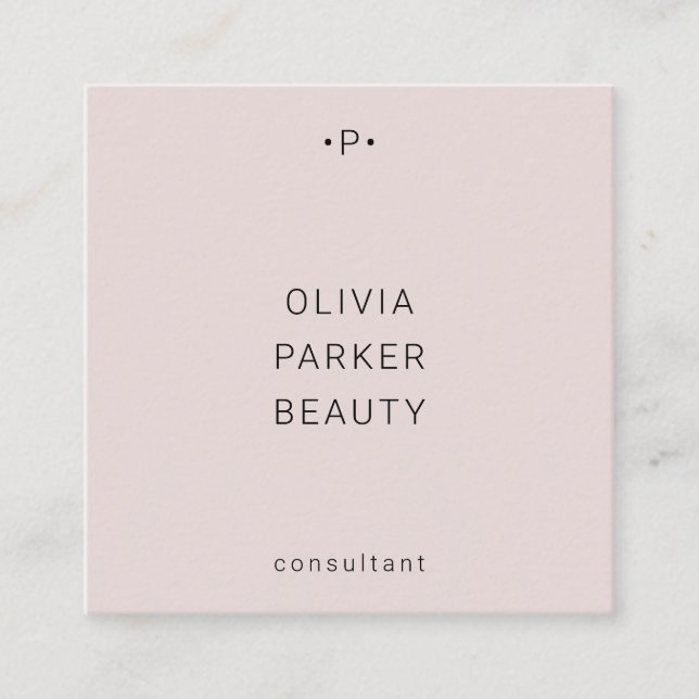 Cartão De Visita Quadrado Monograma Chic e Mínimo| Blush (Frente)