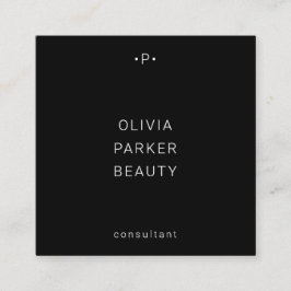 Cartão De Visita Quadrado Monograma Chic e Mínimo| Preto