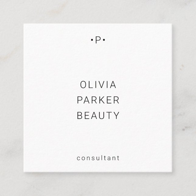 Cartão De Visita Quadrado Monograma Chic e Mínimo| Preto e branco (Frente)