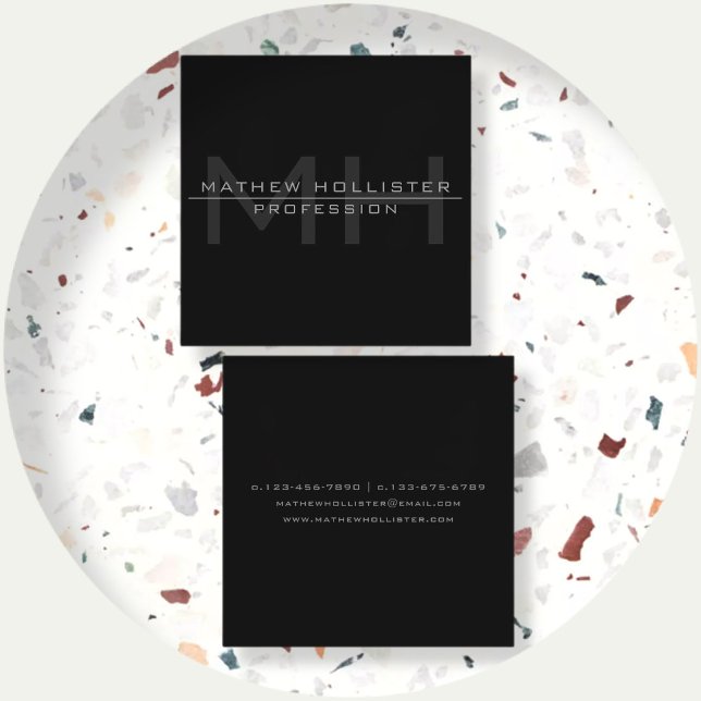 Cartão De Visita Quadrado Monograma, Cinza (Criador carregado)