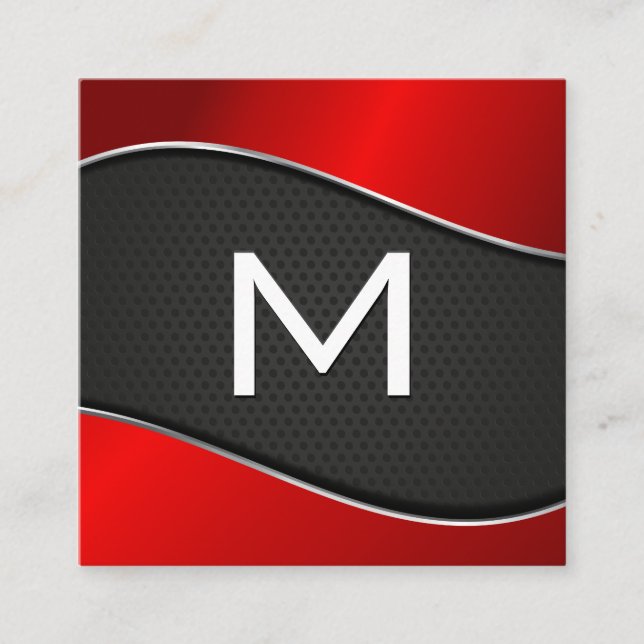 Cartão De Visita Quadrado Monograma Clássico | Malha de fundo vermelha gradi (Frente)