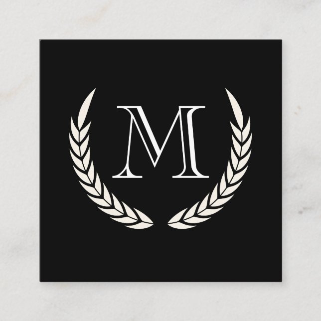 Cartão De Visita Quadrado Monograma com Elementos (Frente)