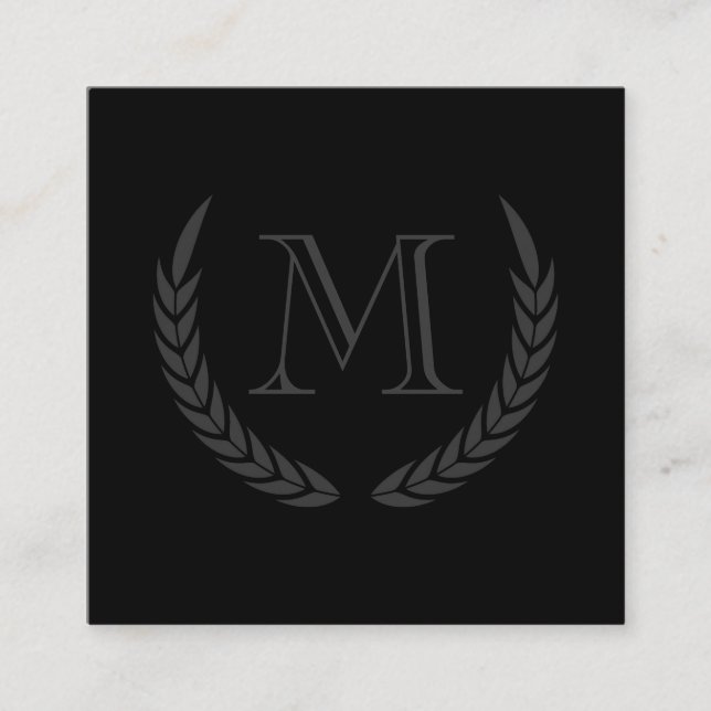 Cartão De Visita Quadrado Monograma com Elementos (Frente)