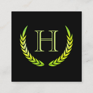 Cartão De Visita Quadrado Monograma com Elementos (verde)