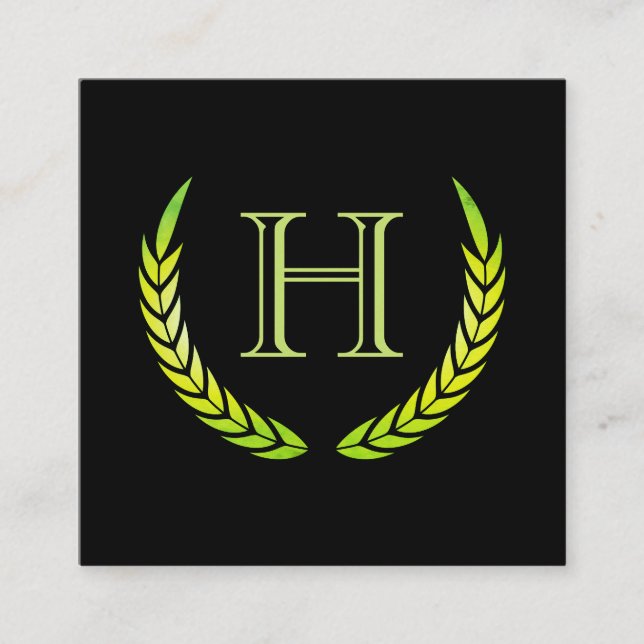 Cartão De Visita Quadrado Monograma com Elementos (verde) (Frente)